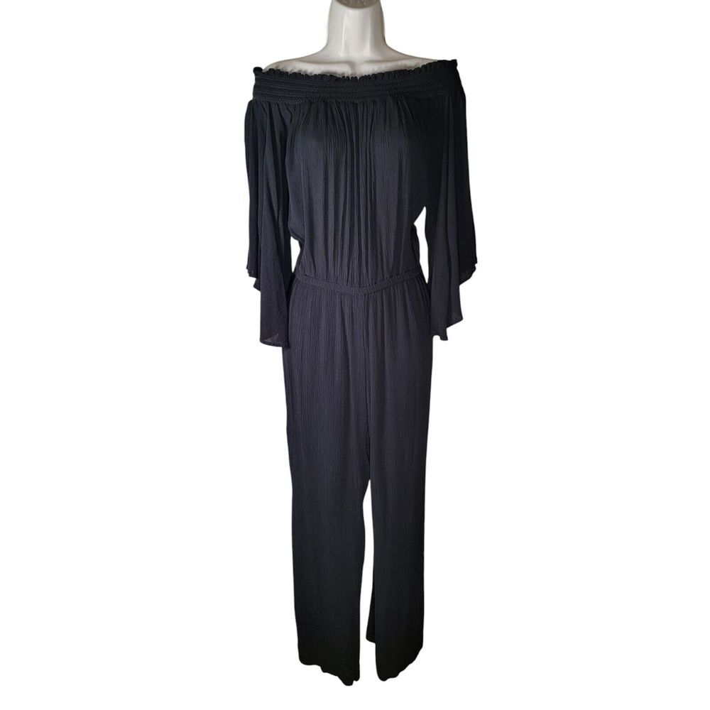 Nordstroms Karen Kane Women's Size Medium Jumpsuit Black Cape Sleeve Made in USA